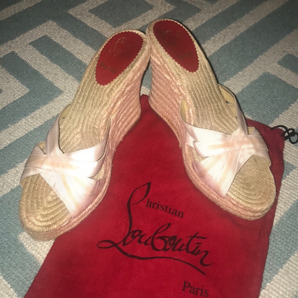 Christian Louboutin baby pink rope wedges
